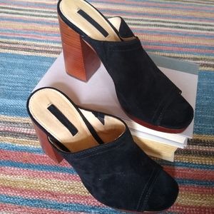 Frye Black Suede Block Heel Mule